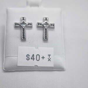925 Sterling Silver CZ Cross Earrings – Women’s Jewelry, NEW
